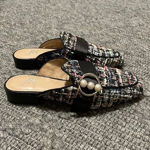 The Fix Dafnee slip on loafer mule, satin & pearl buckle, never worn size 6